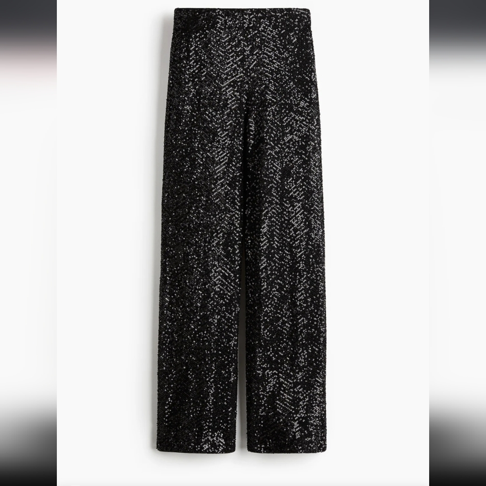 H&M Black Herringbone Patterned Sequin Pants Size S NWT - Picture 2 of 4